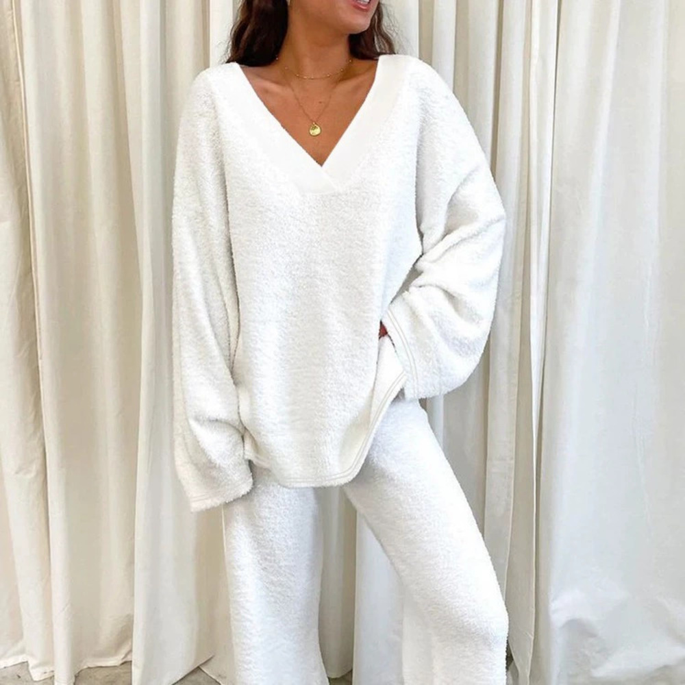 ZARA Plus Size Winter Solid Color Cozy Casual Loungewear Two Piece Set